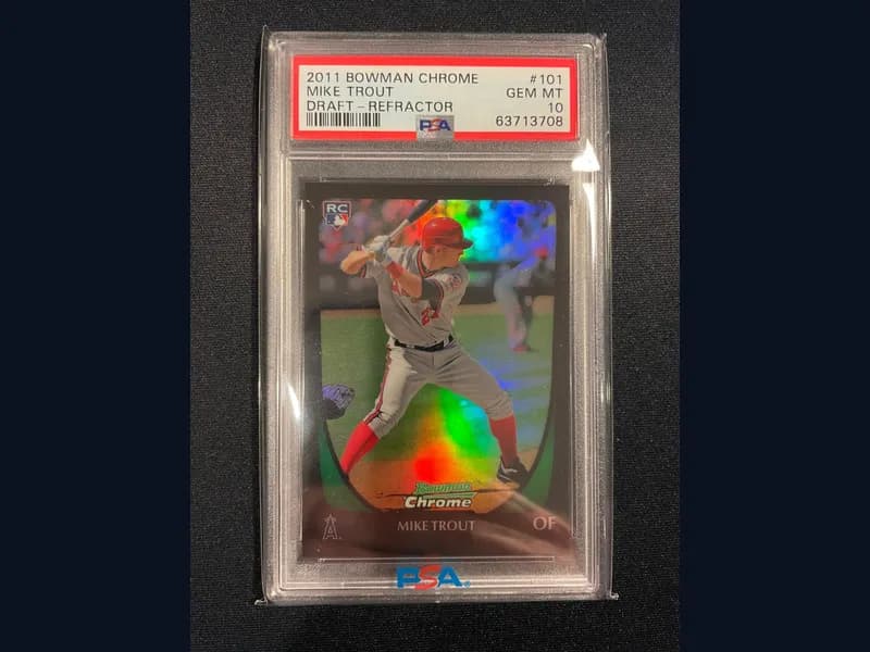 A 2011 Bowman Chrome Mike Trout rookie Draft Refractor graded PSA 10 Gem Mint