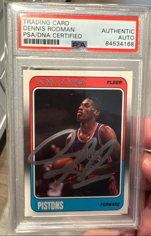 Dennis Rodman signed Fleer card in a PSA/DNA authenticated autograph holder